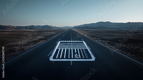 Aerial drone view of a road shaped like a boarding pass barcode symbolizing the concept of seamless efficient and connected travel experience  The minimalist photo