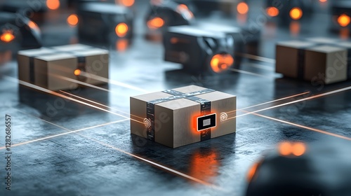 Wallpaper Mural Close up view of a delivery package with an RFID tag surrounded by scanning beams representing the automation and digitization of logistics and supply chain in a modern commercial environment Torontodigital.ca