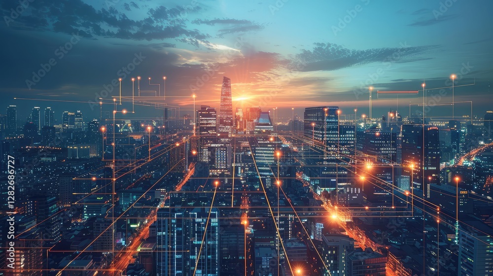 Fototapeta premium Futuristic Smart City Sunset