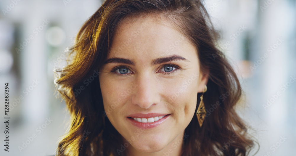 Obraz premium Workplace, lawyer or happy woman in portrait for advocate confidence or practice in office. Face, legal counsel or attorney clerk at law firm in Australia for career growth, litigation or justice