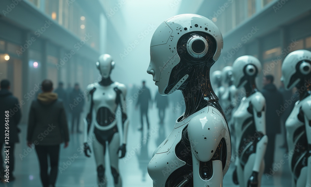 custom made wallpaper toronto digitalFuturistic Robots Walking Cityscape - AI & Robots