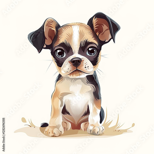 A cute watercolor little Boxer dog