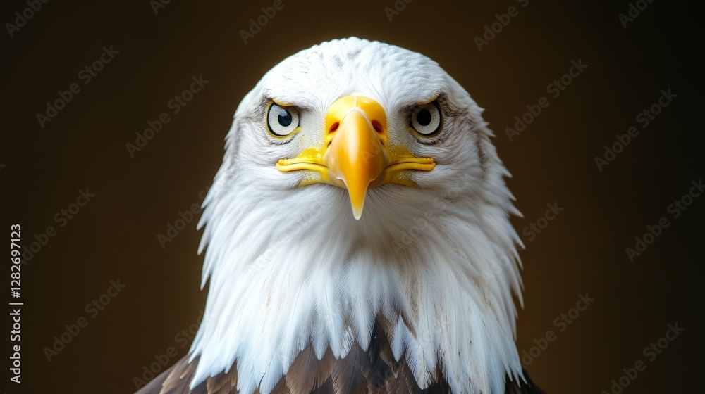 Obraz premium Majestic Bald Eagle Portrait - A close-up of a bald eagle's intense gaze, symbolizing freedom, power, vision, strength, and majesty