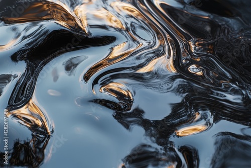 Abstract Liquid Flow, Rippling Surface, Sunset Reflections, Digital Art photo