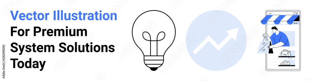 Light bulb symbolizing ideas, upward arrow for growth, and storefront representing e-commerce. Ideal for innovation, growth, technology, creativity, marketing strategy e-commerce. Perfect for flat Light bulb symbolizing ideas, upward arrow for growth, and storefront representing e-commerce. Ideal for innovation, growth, technology, creativity, marketing strategy e-commerce. Perfect for flat