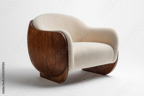Modern Walnut Wood  Sheepskin Armchair Cozy Lounge Chair MidCentury Design