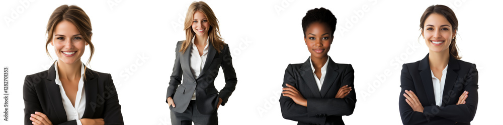 Collection of Portraits of a smiling businesswoman, a professional and confident woman in suit, isolated on white or transparent background Collection of Portraits of a smiling businesswoman, a professional and confident woman in suit, isolated on white or transparent background