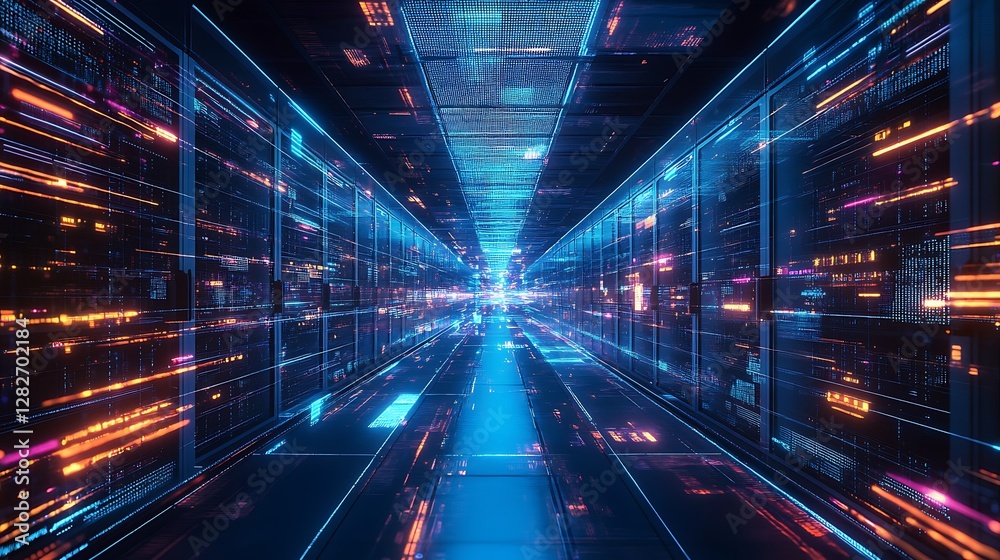 Futuristic server room, data tunnel, glowing tech Futuristic server room, data tunnel, glowing tech