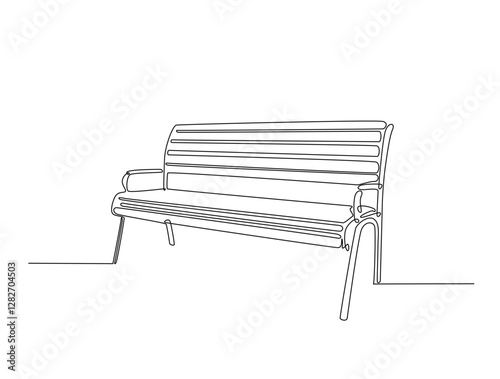Continuous line art drawing of bench park illustration. Garden bench or chair in one line drawing vector illustration. Editable stroke.