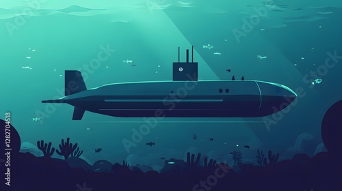 Wallpaper Mural Stealthy submarine gliding through deep ocean, sleek design, underwater exploration, tech innovation, copy-space for text. Torontodigital.ca