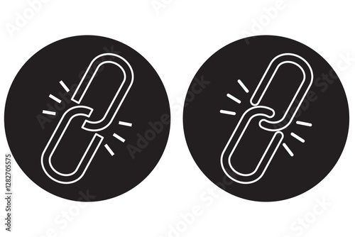 Black solid icon for link. Broken link colored icon set.