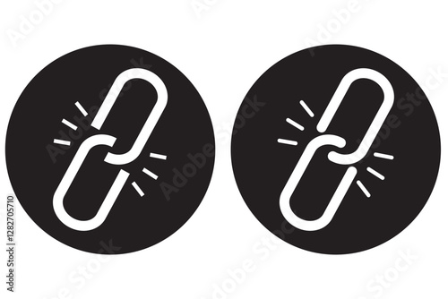 Black solid icon for link. Broken link colored icon set.