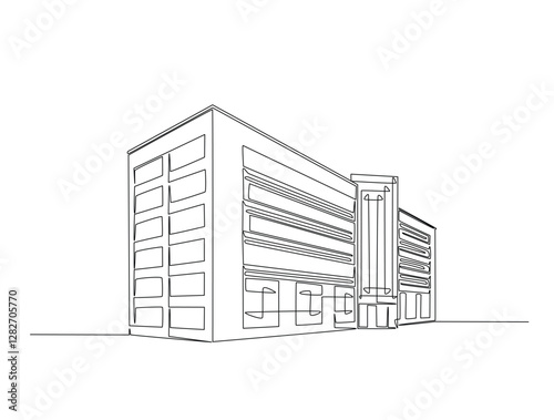Continuous line art drawing of modern building illustration. High rise building in one line drawing vector illustration. Editable stroke.