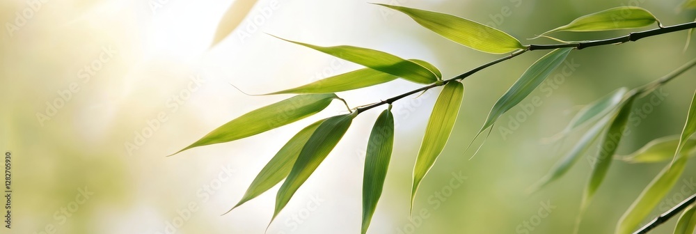 Obraz premium Sunlight Dappled Bamboo Leaves - Serene bamboo leaves bathed in sunlight, symbolizing peace, tranquility, growth, nature, and resilience
