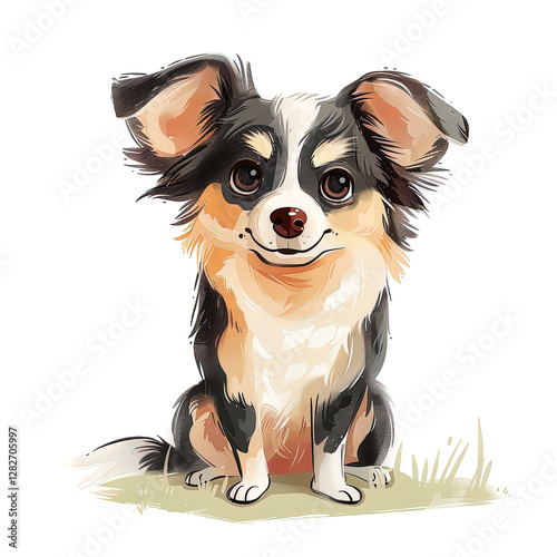Watercolor lovely little Collie dog