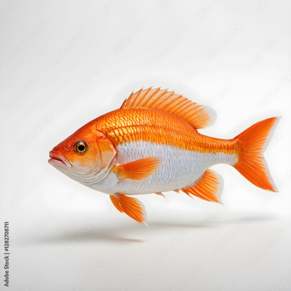 Fototapeta premium A bright orange and white fish on a white background.