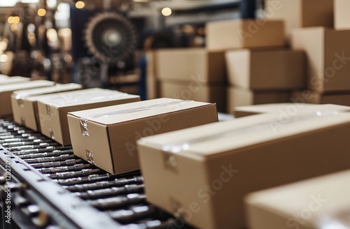 Efficient Cardboard Box Packaging Conveyor System in a Warehouse