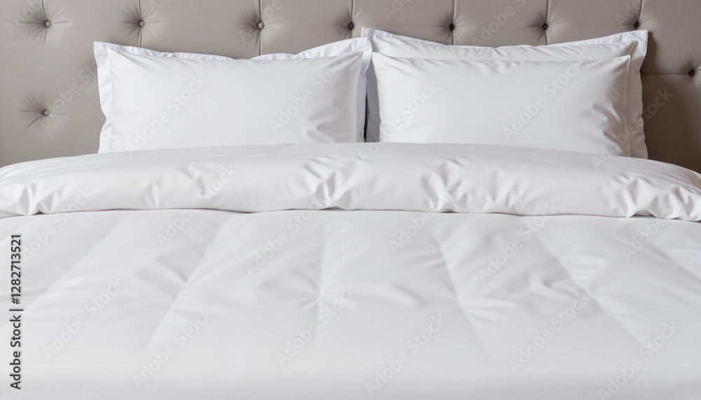 Obraz premium White Bed Linen and Pillows on Cozy Bed – For Home Decor Blogs and Bedding Store Ads
