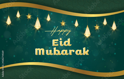 happy eid mubarak template banner with beautiful islamic ornament with green background design 9