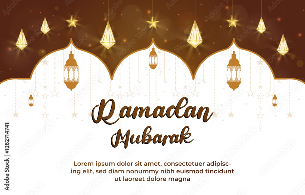 Fototapeta premium ramadan mubarak template banner with beautiful islamic ornament with brown background design 9