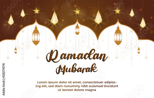 ramadan mubarak template banner with beautiful islamic ornament with brown background design 9