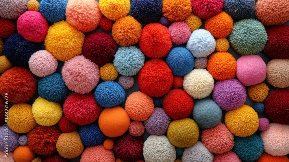 Colorful yarn pom-poms wall art texture Colorful yarn pom-poms wall art texture