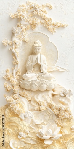 神秘的な極楽浄土の世界、仏像と睡蓮 photo