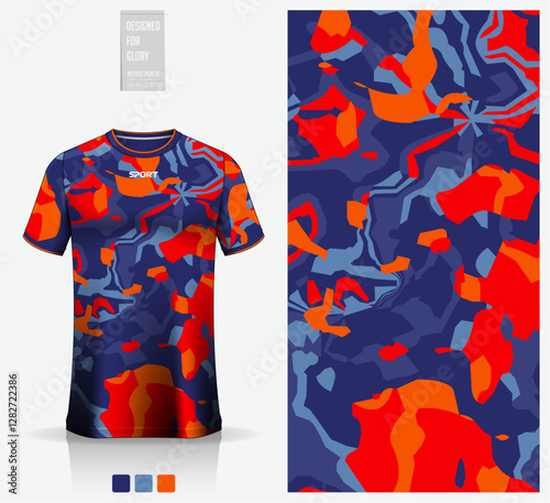 Fabric textile design for football, soccer, American football, rugby, badminton, cycling, athletic, basketball, baseball, espotrs, motocross, yoga or sportswear. Sport jersey mockup for football kit. 