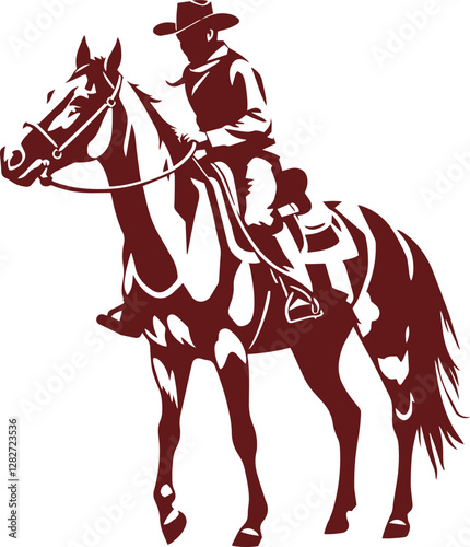 Cowboy with rope lasso in his hand on galloping horse silhouette element vector illustration.