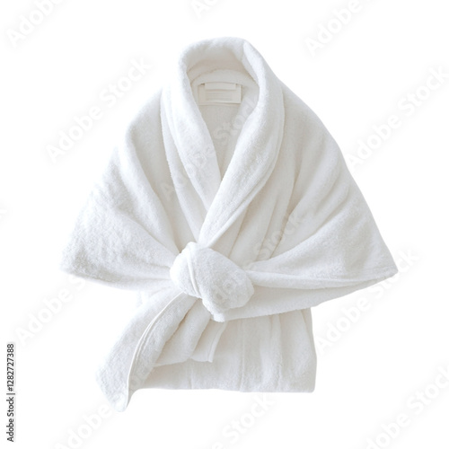 A neatly folded white bathrobe isolated on transparent background, PNG, cut out