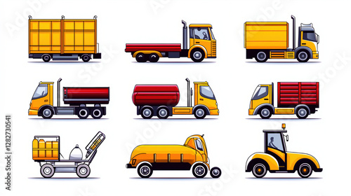 Transportation icons set with various vehicles including airplane bus train car truck ship and helicopter in a simple vector illustration photo