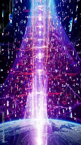 Vertical descent through layers of digital dimensions, deep space backdrop with spectrum transition, portraying multiverse exploration. Video backgrounds
