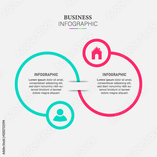 Vector infographic design template with 2 options or steps. Can be used for process diagram, workflow layout, info graph, annual report, flow chart.