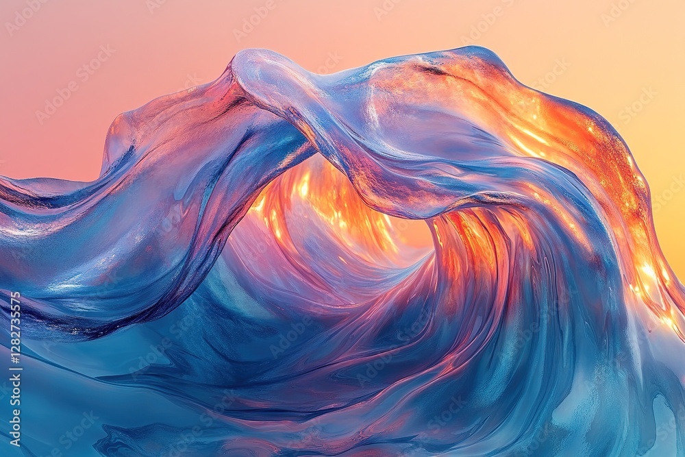 Obraz premium Abstract iridescent flowing form with warm and cool colors