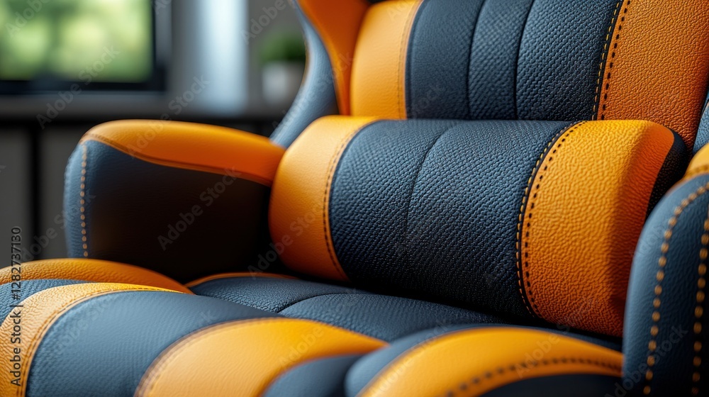 Fototapeta premium Close-up of orange and dark chair inside a house for home decor sales