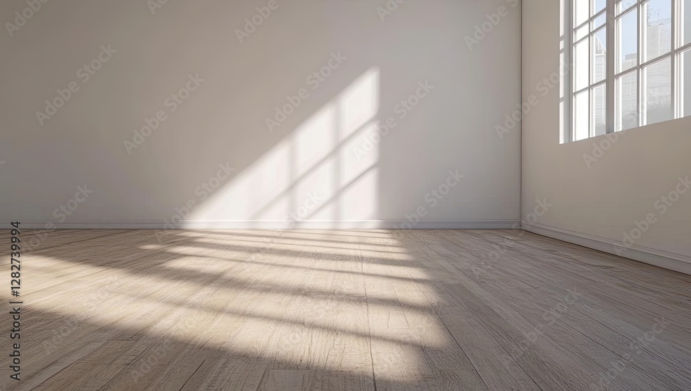 Sunlit empty room, hardwood floor, window, minimalist design, interior, real estate Sunlit empty room, hardwood floor, window, minimalist design, interior, real estate