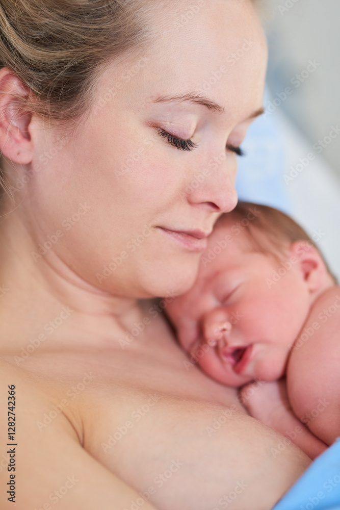 Happy mom, relax or sleeping with baby at hospital for newborn birth, comfort or growth. Calm, mother and parent bonding with infant asleep for attachment or childhood development at maternity clinic Happy mom, relax or sleeping with baby at hospital for newborn birth, comfort or growth. Calm, mother and parent bonding with infant asleep for attachment or childhood development at maternity clinic
