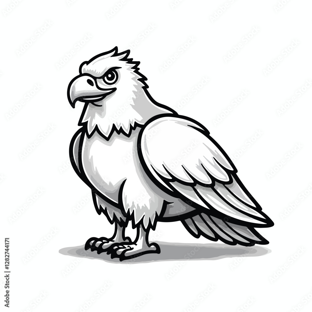 Fototapeta premium Bold eagle black and white vector, majestic and powerful bird illustration.