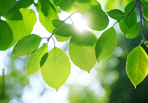 Sunlight Illuminates Bright Green Leaves