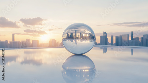 The city square platform displays a crystal ball shooting out the city skyline