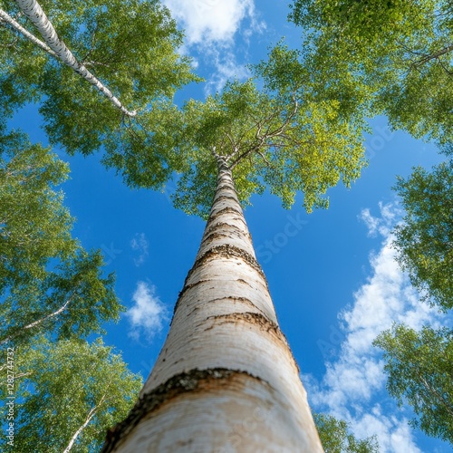 Tall Birch Tree Reaching for a Sunny Sky