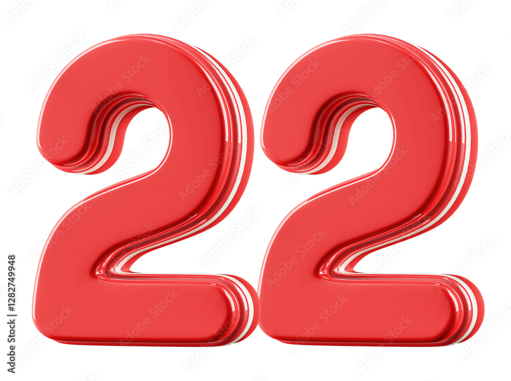 Naklejka premium 3D Glossy Red Number 22