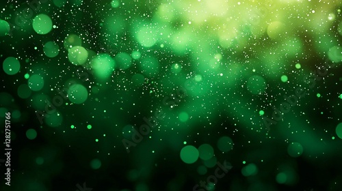 Enchanting green bokeh background with ethereal orbs. Ideal for holiday, Christmas, and New Year designs. Features copy space for text integration. Perfect for festive projects.