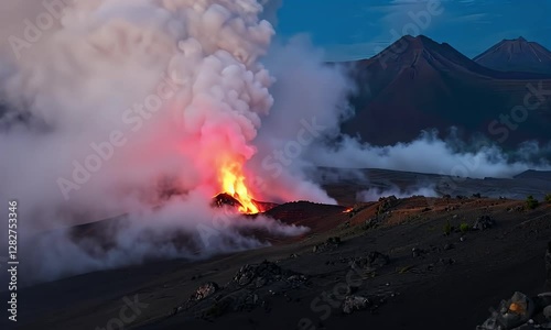 Scenery Semeru Volcano Was Spewing Smoke