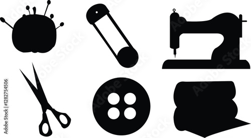 Set of black and white sewing buttons, Sewing items and articles , Stitching silhouette 