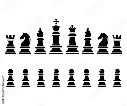 Set of chess pieces black silhouette isolated background