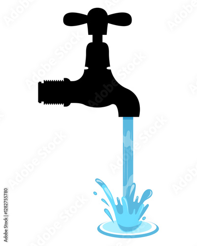 Water tap with falling drop flat illustration