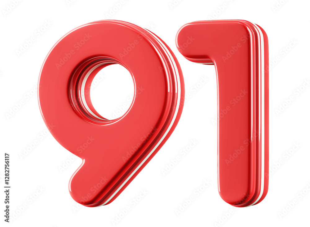 3D Glossy Red Number 91 3D Glossy Red Number 91