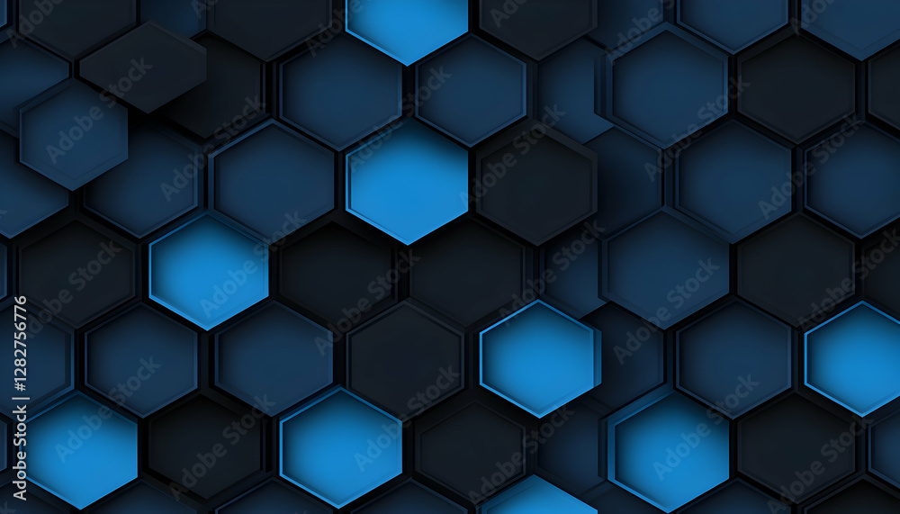Abstract hexagonal pattern background. Dark blue and black hexagons create a modern, geometric design, perfect for tech or corporate projects. Abstract hexagonal pattern background. Dark blue and black hexagons create a modern, geometric design, perfect for tech or corporate projects.