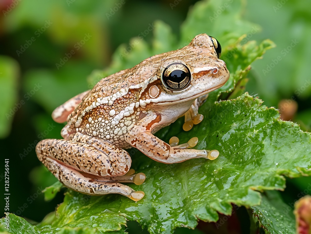 Obraz premium Tiny frog on leaf, jungle background